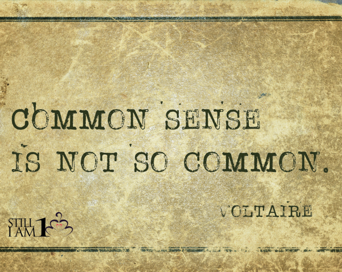Quote "common sense is not so common — Voltaire" text on graphic.